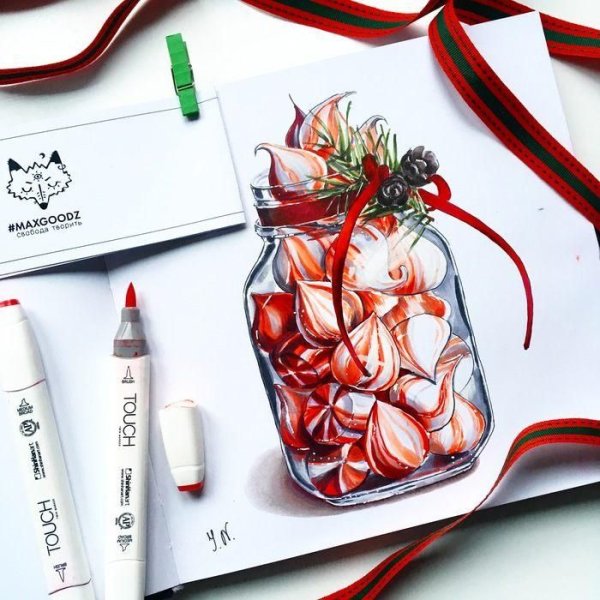 Скетч маркерами новый год