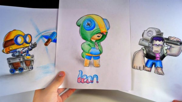 Леон рисунок карандашом из БРАВЛ старс