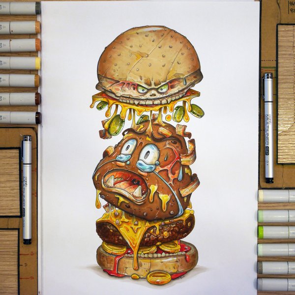 Бургер нарисовать маркерами