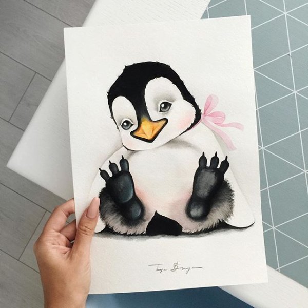 Пингвин маркерами рисунок