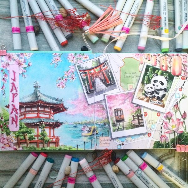 Скетч маркерами Япония