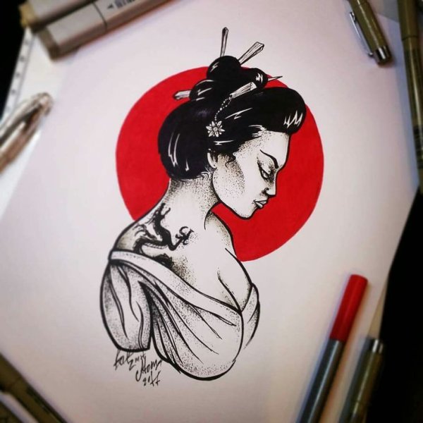 Тату гейша эскиз