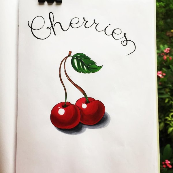 Вишня скетч маркерами