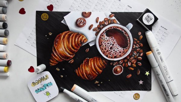Скетчинг маркерами чашка кофе