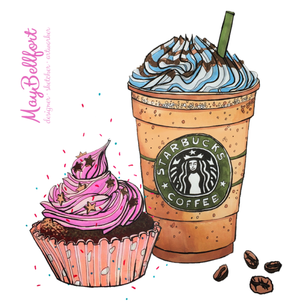 Рисунок кофе Старбакс скетч маркерами