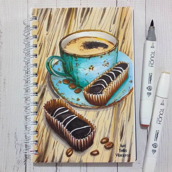 Скетчи маркерами еда в скетчбук