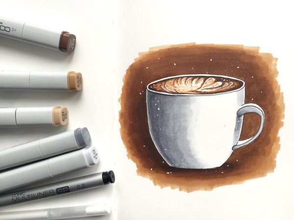 Кофе скетч маркерами