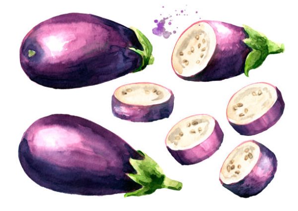 Фиолетовый баклажан акварелью
