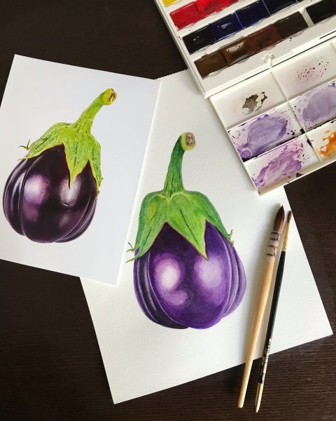 Баклажан акварелью