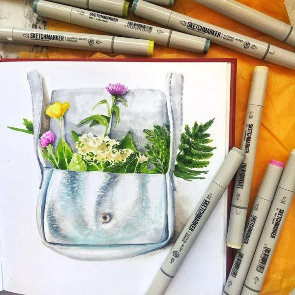Скетч акварельными маркерами