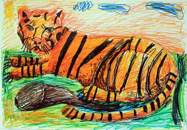 Рисунок тигра фломастерами