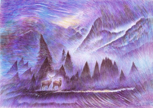 Пейзаж шариковой ручкой