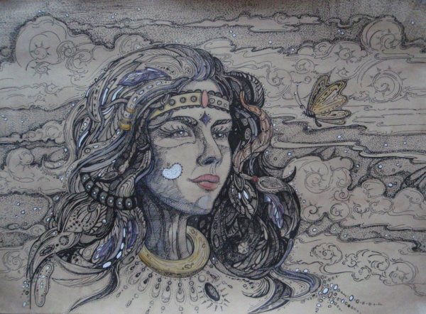 Портреты акварелью и гелевой ручкой