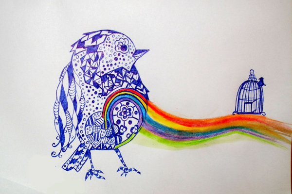 Радуга рисунок черной ручкой с фломастерами