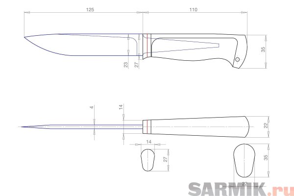 Нож всадной монтаж чертеж