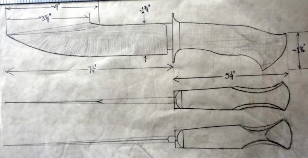 Эскиз охотничьего ножа Боуи