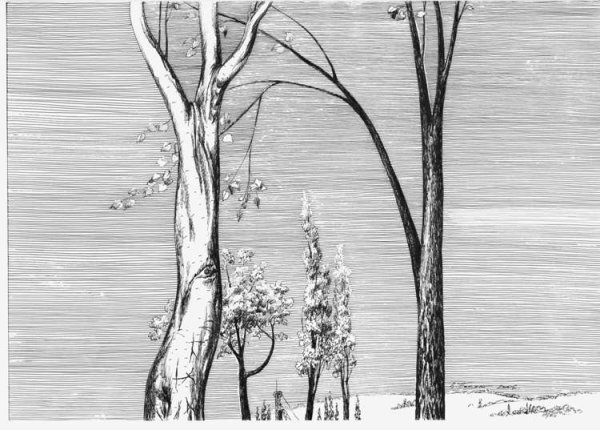 Весенний пейзаж гелевой ручкой