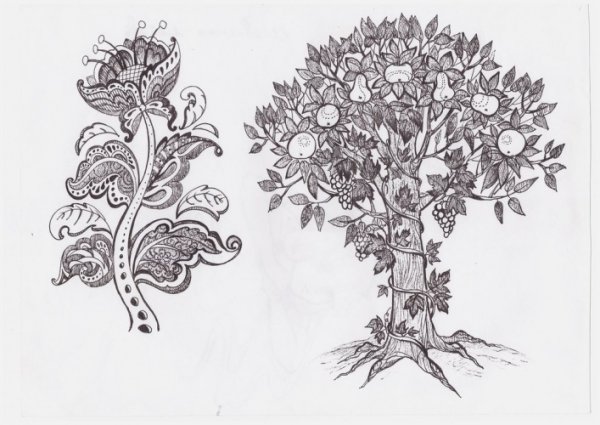 Дерево черной гелевой ручкой