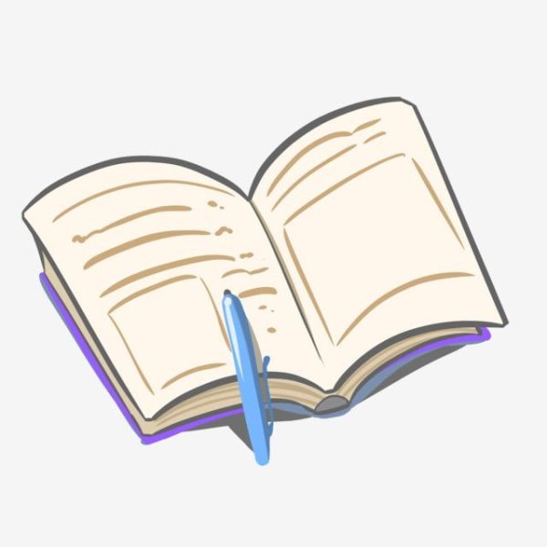 Рисунок раскрытой книги с ручкой