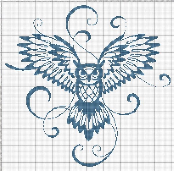 Вышивка крестом монохром Сова