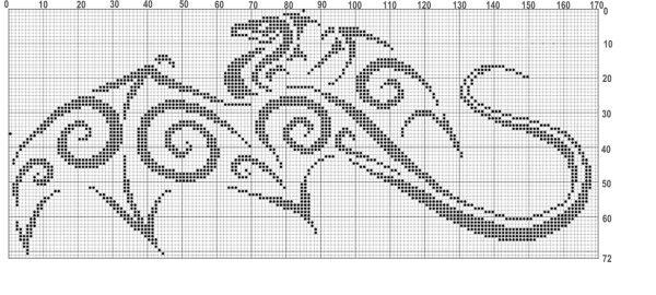 Монохромная вышивка крестом дракон