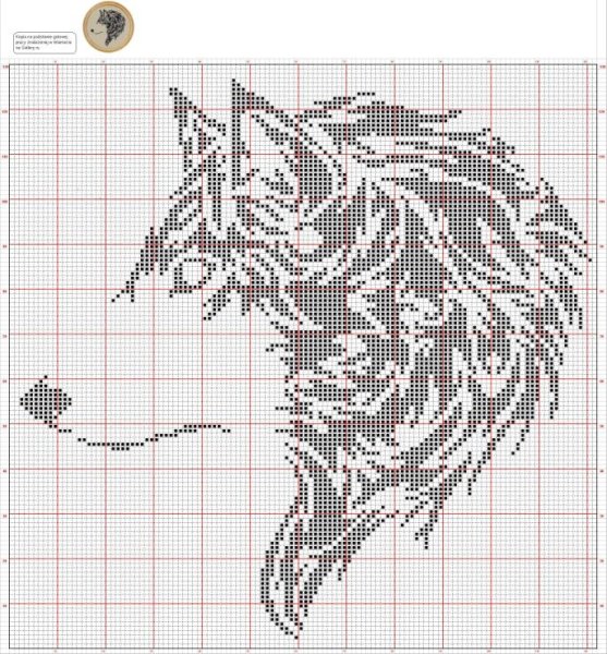 Монохромная вышивка волк