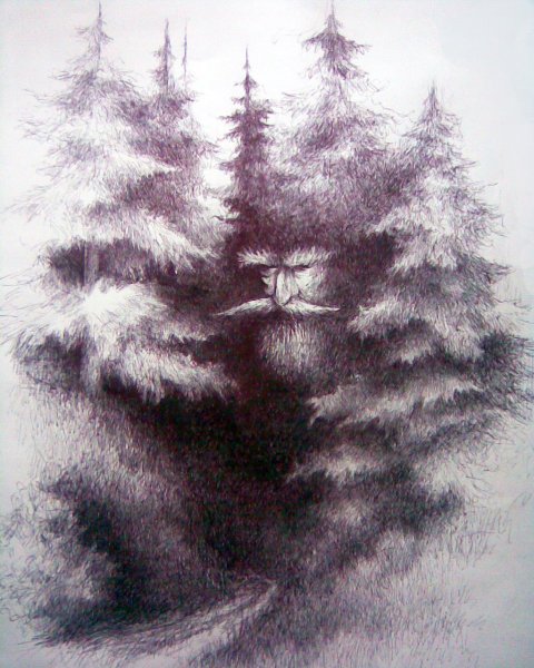 Пейзаж черным маркеками