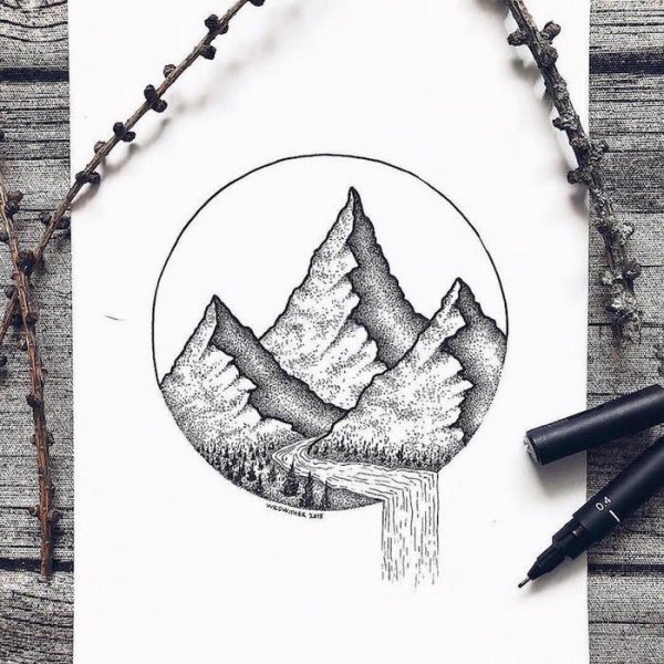 Горы гелевой ручкой