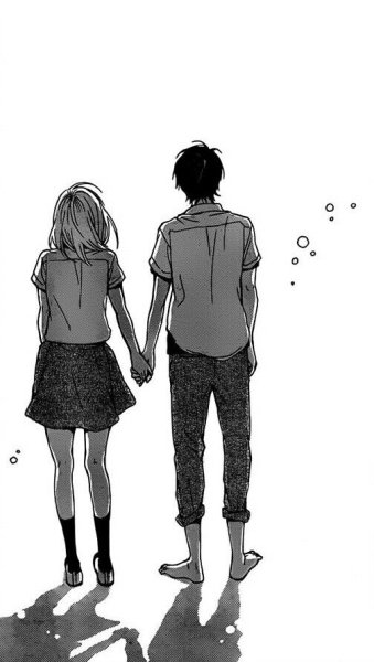 Аниме пара держатся за руки