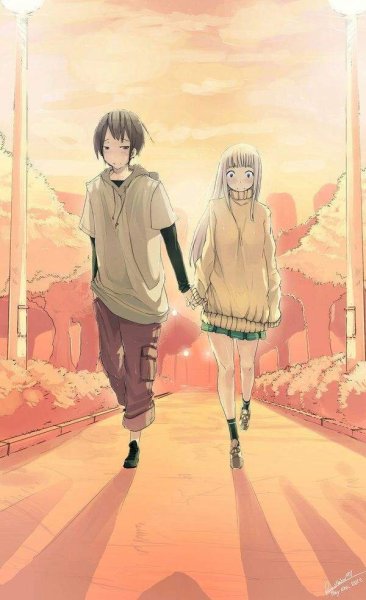 Аниме парень и девушка гуляют