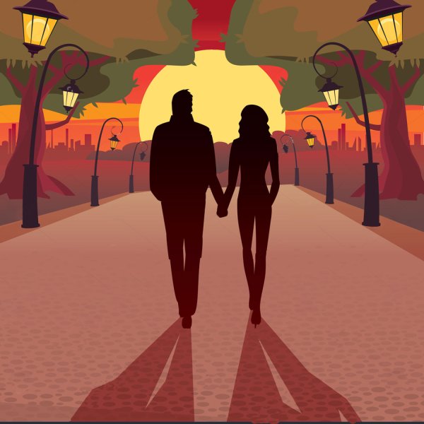 Влюбленные в парке силуэт