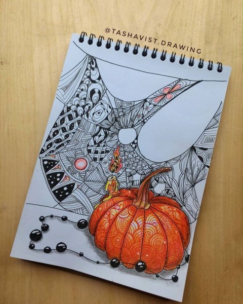 Тыква Хэллоуин Зентангл