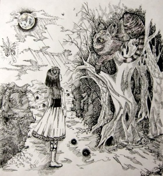 Алиса в стране чудес иллюстрации черно белые