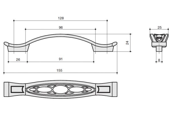 Ручка-скоба 128-096мм, отделка серебро античное 9.1344.128096.17n