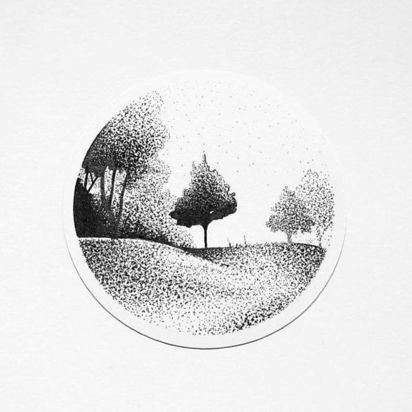 Пейзаж черной ручкой