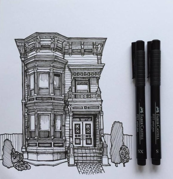 Архитектура здания ручкой