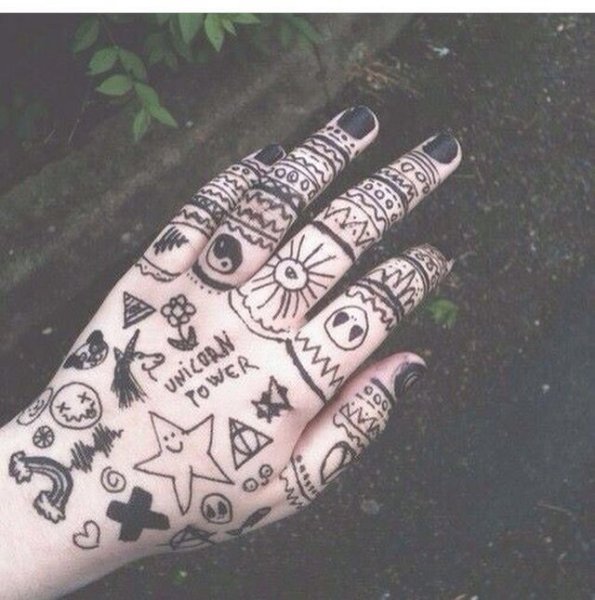 Рисунки на руке черной ручкой