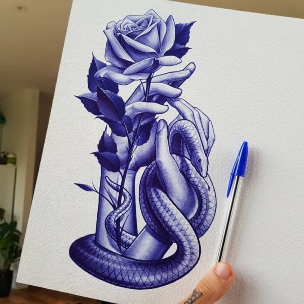 Змея нарисованная ручкой