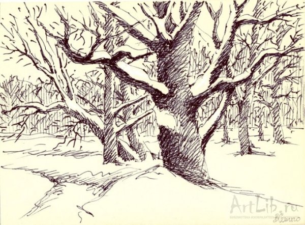 Зимний пейзаж в графике