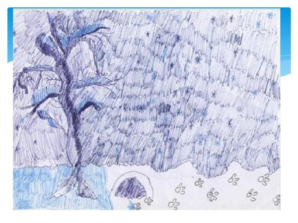 Зимний пейзаж графическими материалами