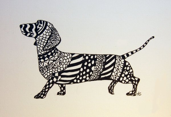 Собака рисунок гелевой ручкой