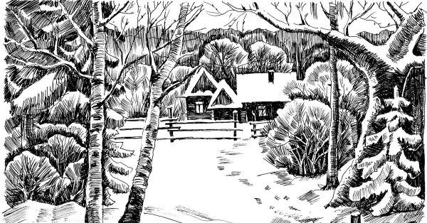 Зимний пейзаж в графике