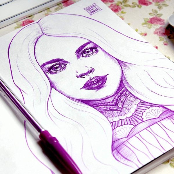 Лёгкие рисунки фиолетовой ручкой
