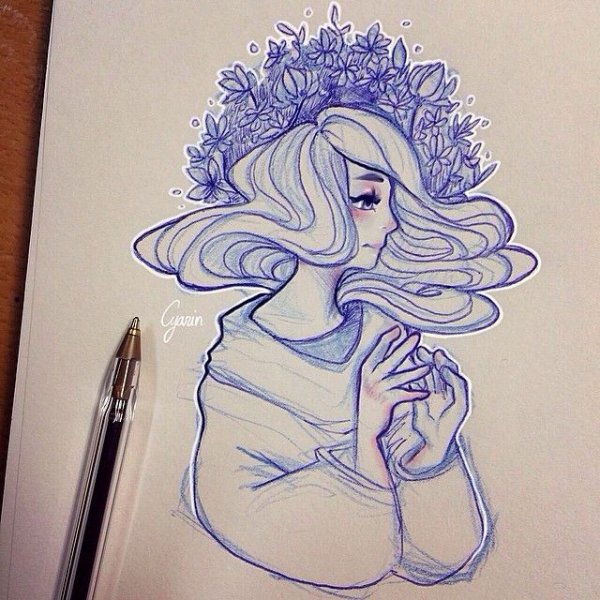 Картинки для срисовки ручкой синей