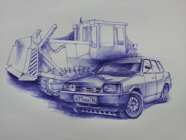Рисунок машины карандашом