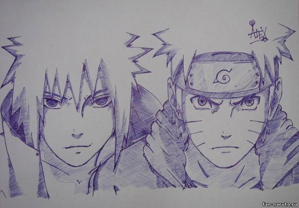 Нарисовать Наруто и Саске