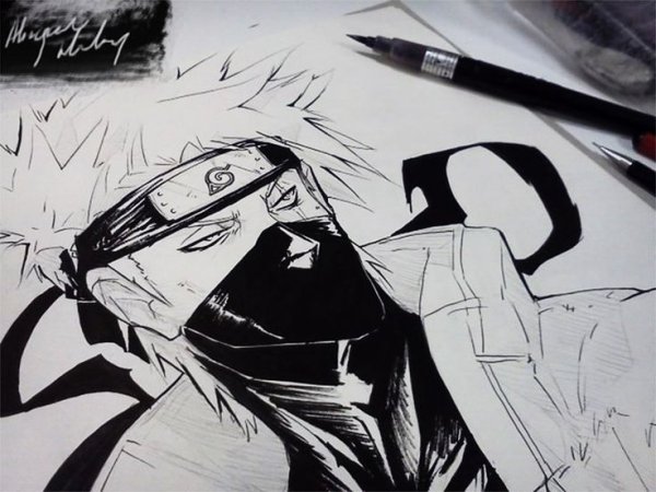 Арт Какаси Хатакэ маркерами