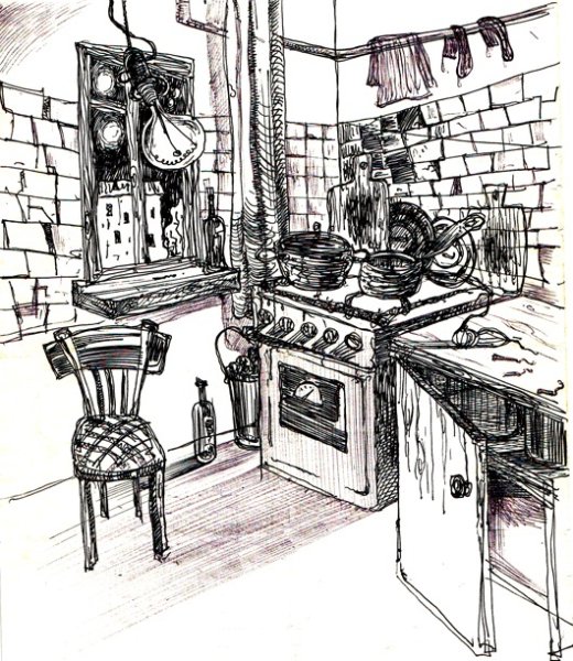 Зарисовки интерьера тушью