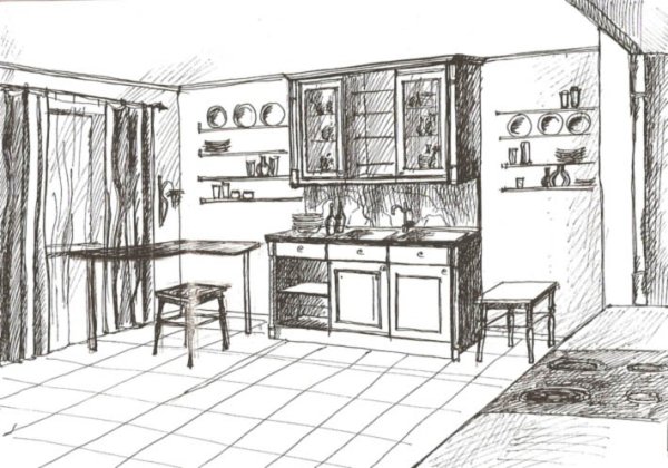 Эскиз интерьера кухни лёгкий