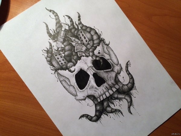 Нарисовать череп ручкой
